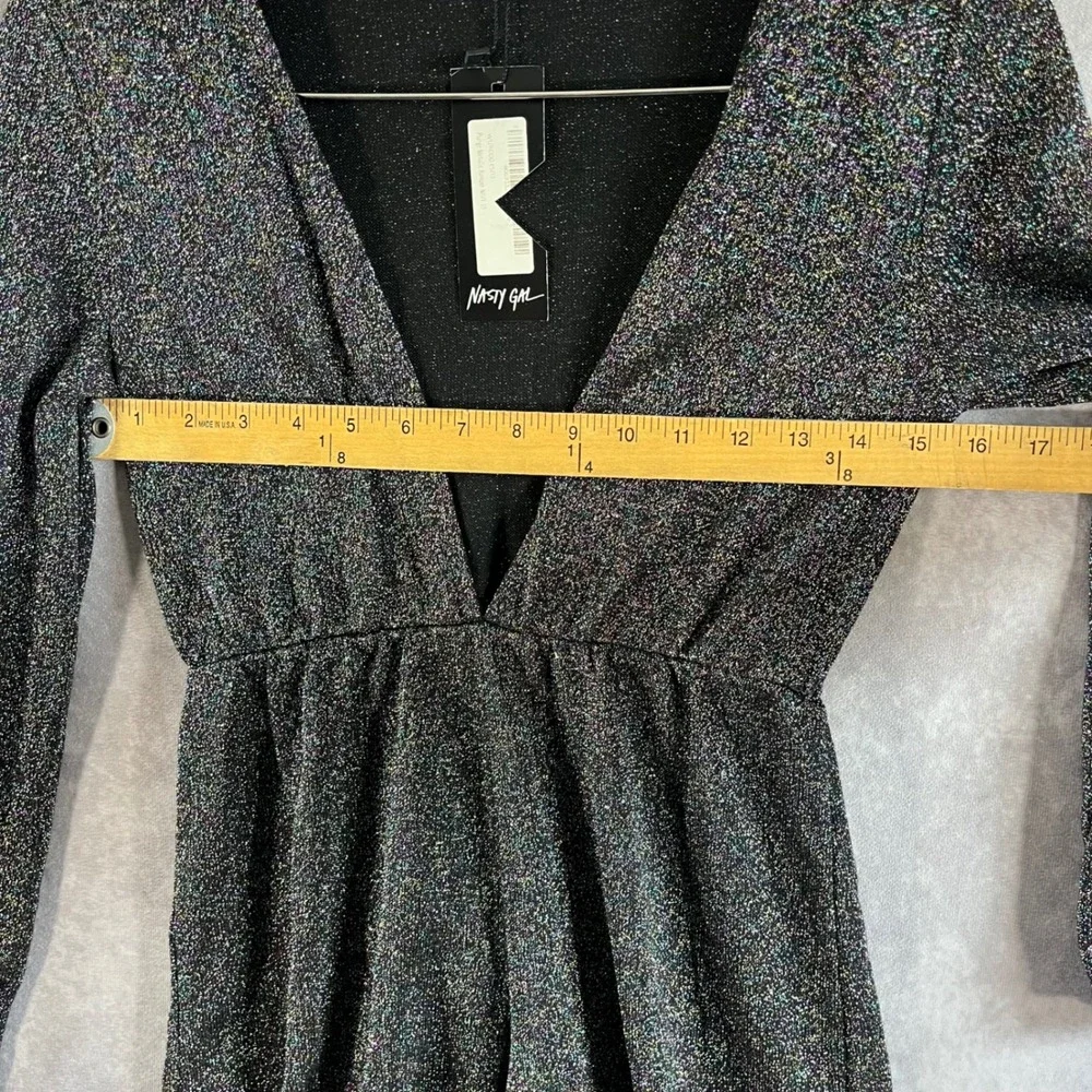 Nasty Gal Plunge Metallic Romper Womens 6 Navy Multicolor Glitter Long Sleeve - Picture 7 of 8